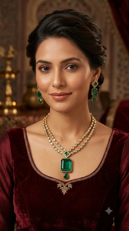 Antique Green Necklace Set/ Antique gold Indian Raman Jewellery