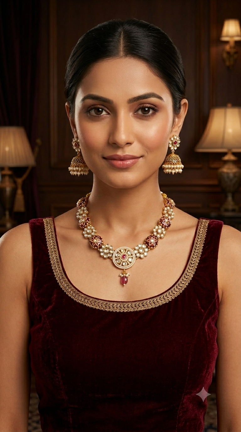 Gold Ruby Green Polki Kundan Necklace Indian Jewellery Reeta Set