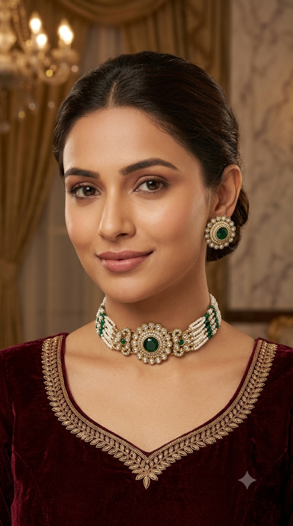 Antique White choker Set/ Antique gold choker Indian Nalini Jewellery