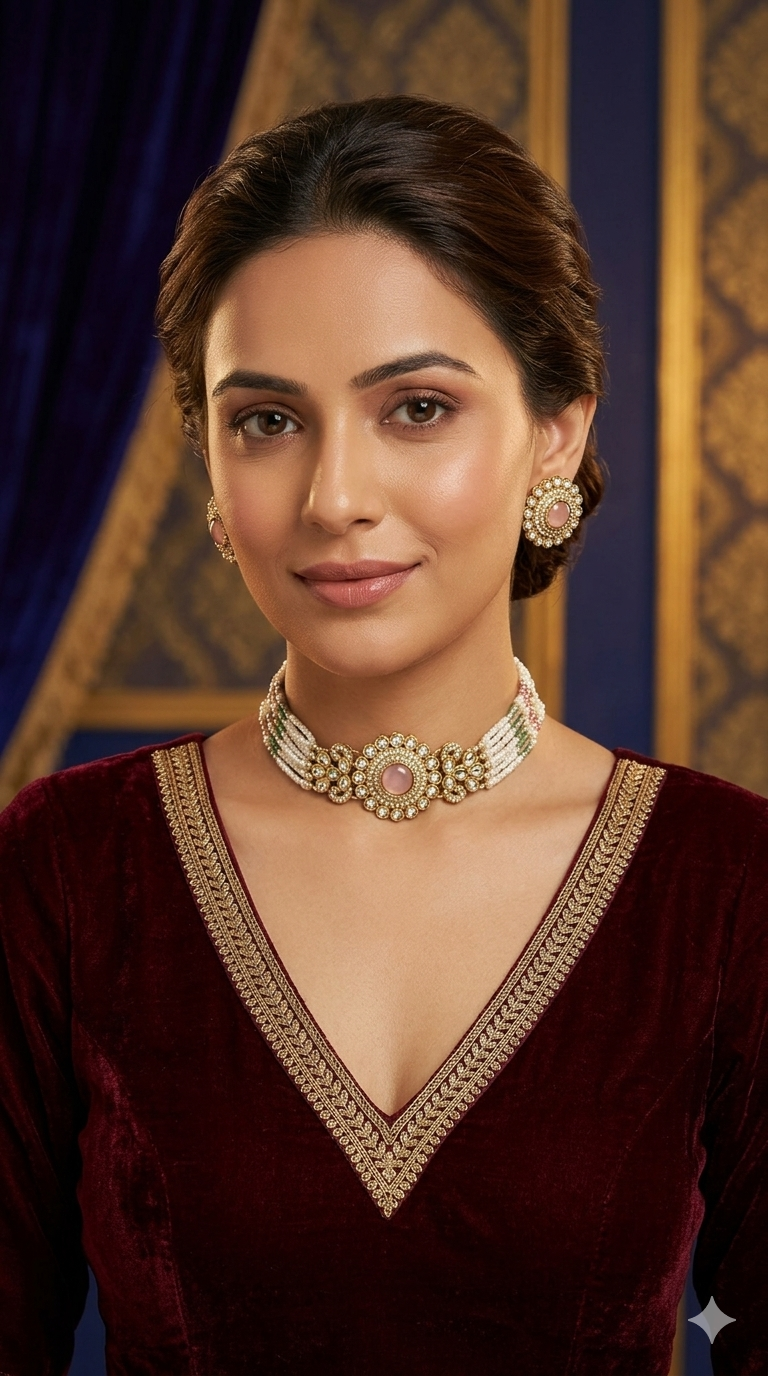 Antique Mint choker Set/ Antique gold choker Indian Nalini Jewellery