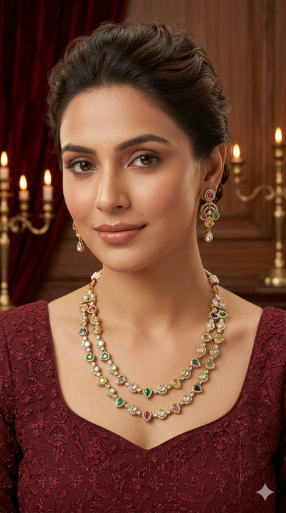 Antique MultiColor Kundan Necklace Indian Jewelry Juna Set