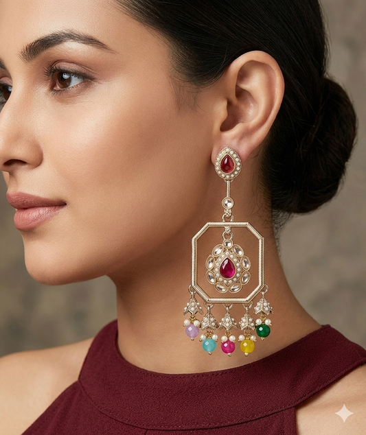 Antique Multi Color Bollywood Indian Ratan Earrings
