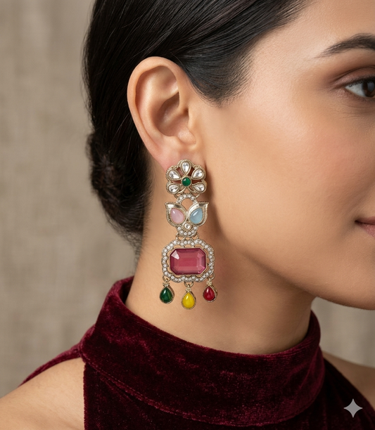Antique Multi Color Bollywood Indian Ratan Earrings