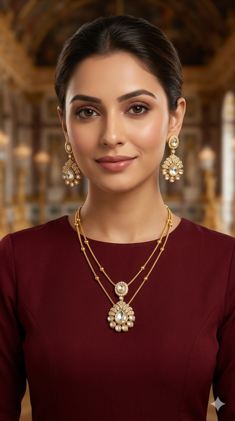 Gold American Diamond Necklace indian Jewellery Disny Set