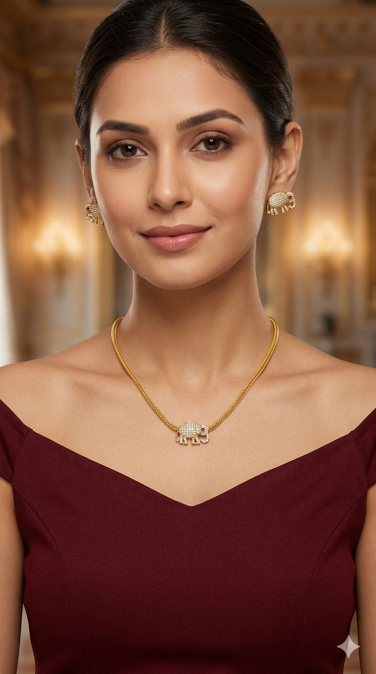 Gold Ruby American Diamond Necklace indian Jewellery Disny Set