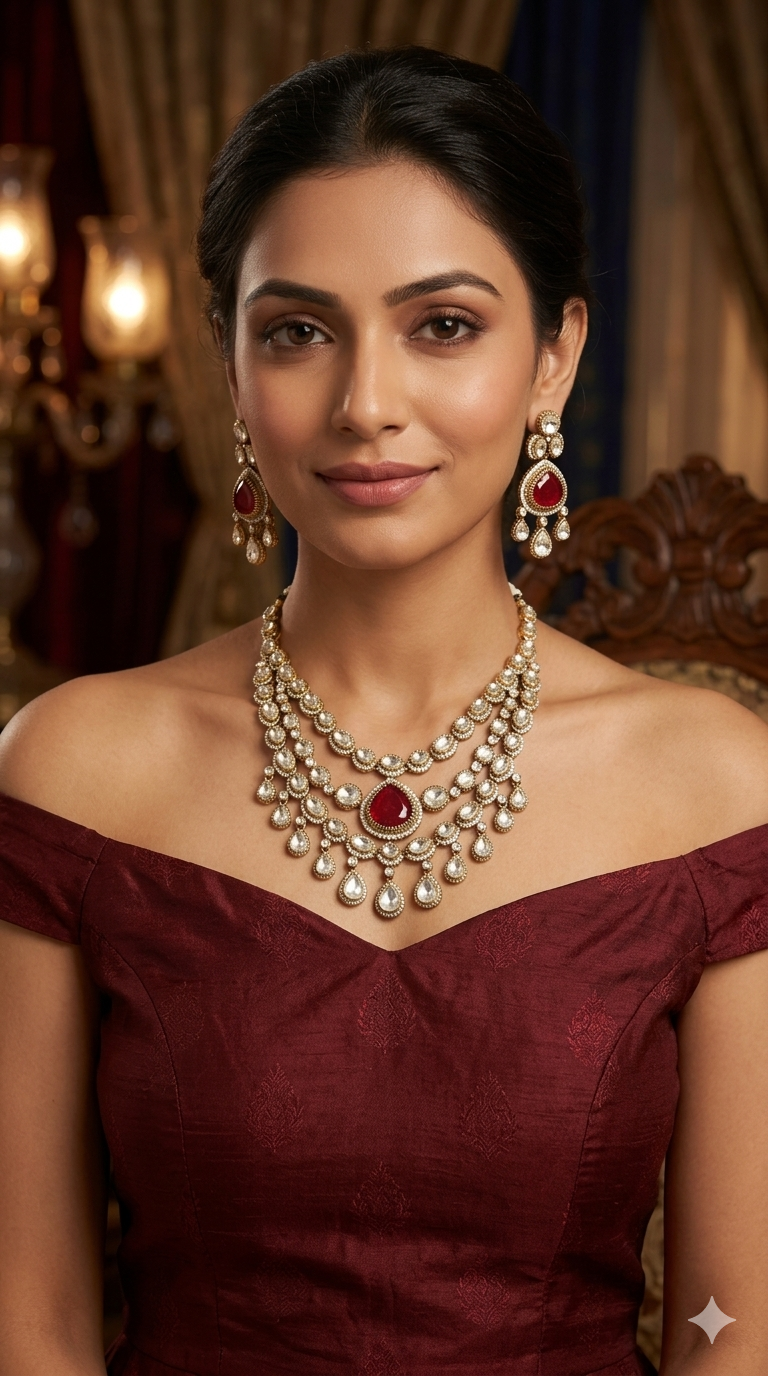 Antique Moissanite Ruby kundan necklace Indian Jewellery Erin Wedding Sets