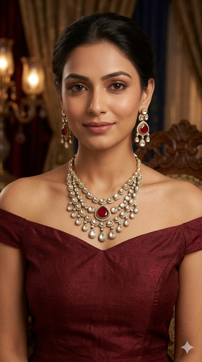 Antique Moissanite Ruby kundan necklace Indian Jewellery Erin Wedding Sets