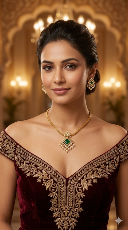 Gold Green American Diamond Necklace indian Jewellery Disny Set
