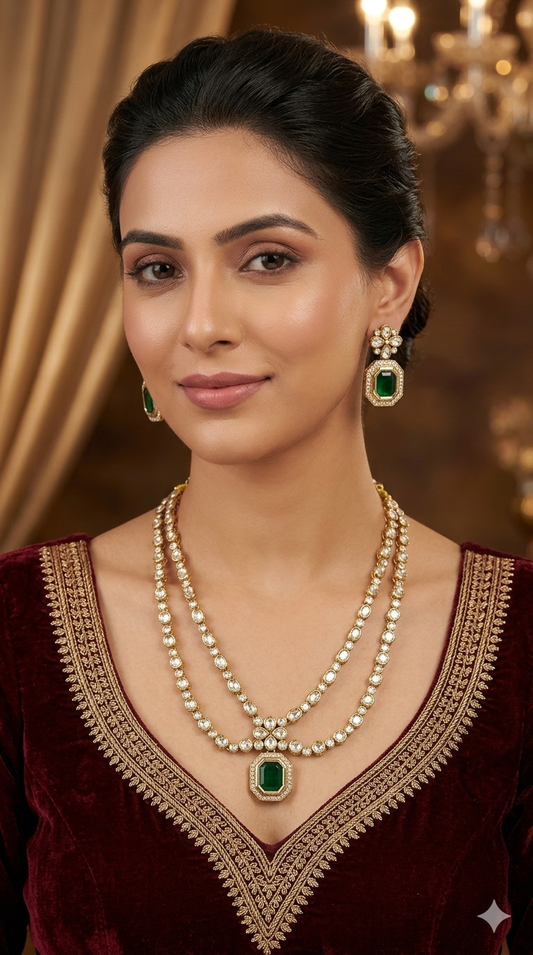 Antique Moissanite Green kundan necklace Indian Jewellery Erin Wedding Sets