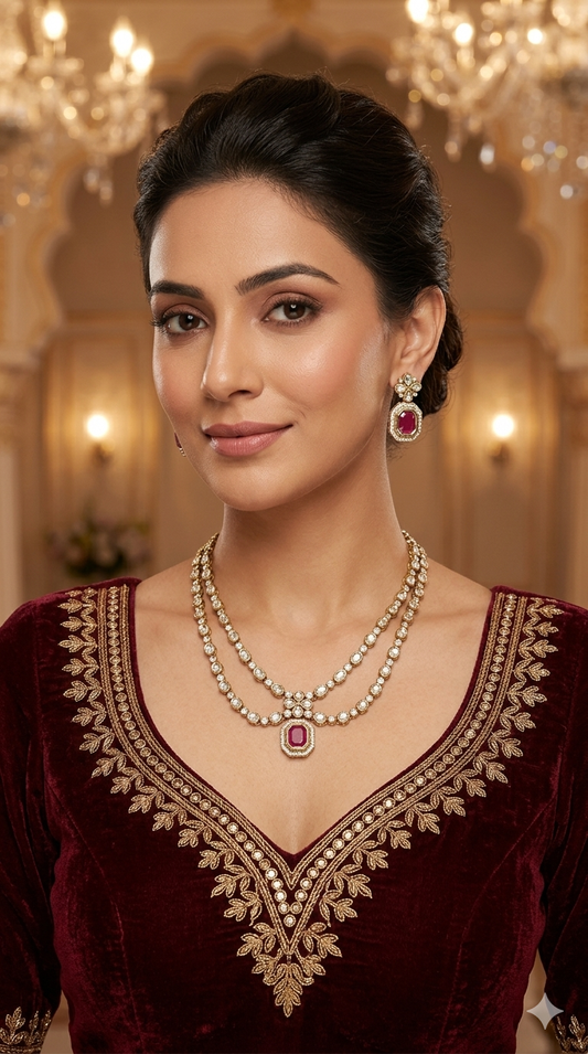 Antique Moissanite Ruby kundan necklace Indian Jewellery Erin Wedding Sets