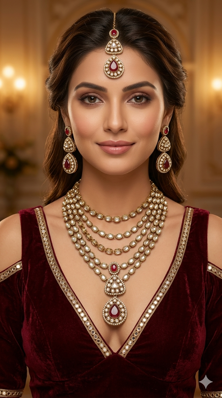 Antique Moissanite Maroon kundan necklace Indian Jewellery Shipa Wedding Sets