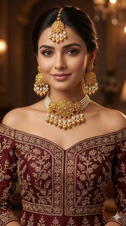 Gold White polki choker set/ Gold choker Lipi set