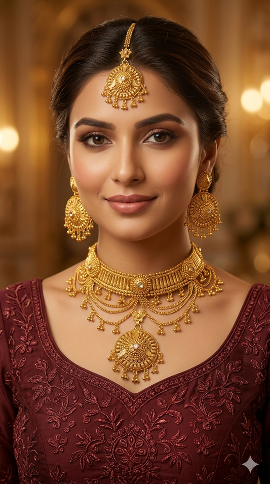 Gold White polki choker set/ Gold choker Kirtika set