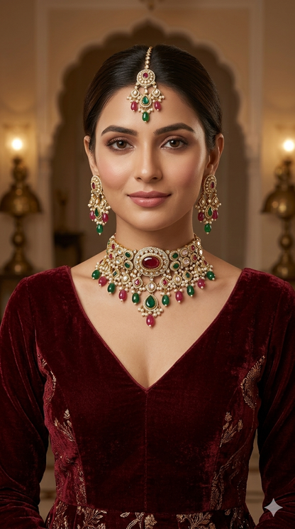 Antique Maroon choker Set/ Antique gold choker Indian Dolly Jewellery