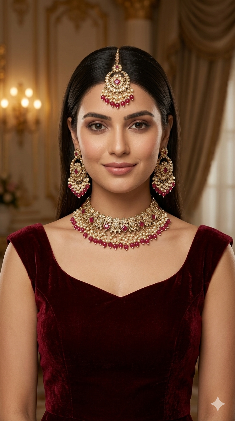 Antique Gold Majenta Necklace Set Indian Bridal Anika Jewellery Online