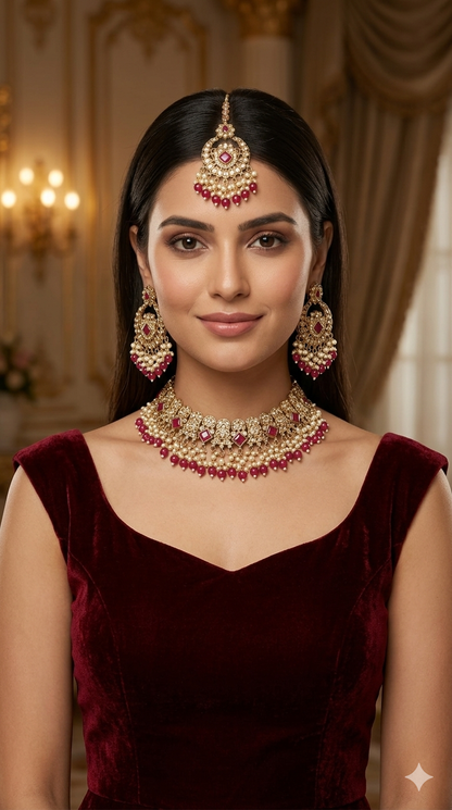 Antique Gold Majenta Necklace Set Indian Bridal Anika Jewellery Online