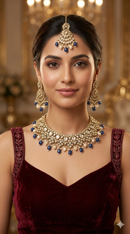 Blue Antique Gold Necklace Indian Jewellery Rasha Set