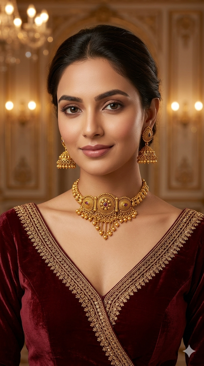 Gold polki Ruby choker set/ Gold choker Kirtika set