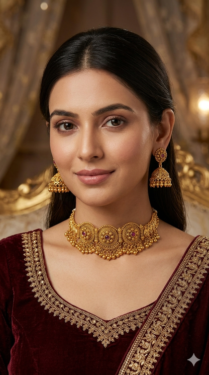 Gold polki Ruby choker set/ Gold choker Kirtika set