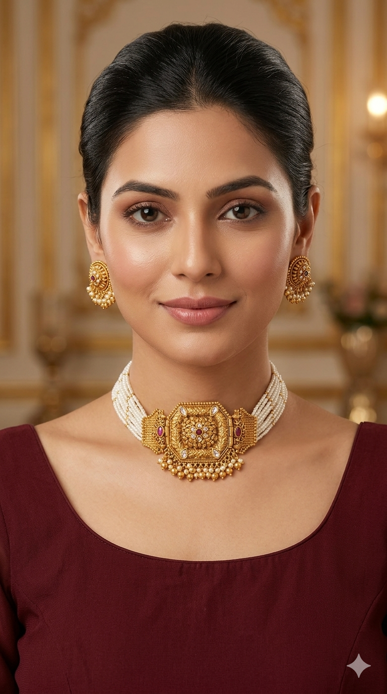 Gold polki Ruby choker set/ Gold choker Kirtika set