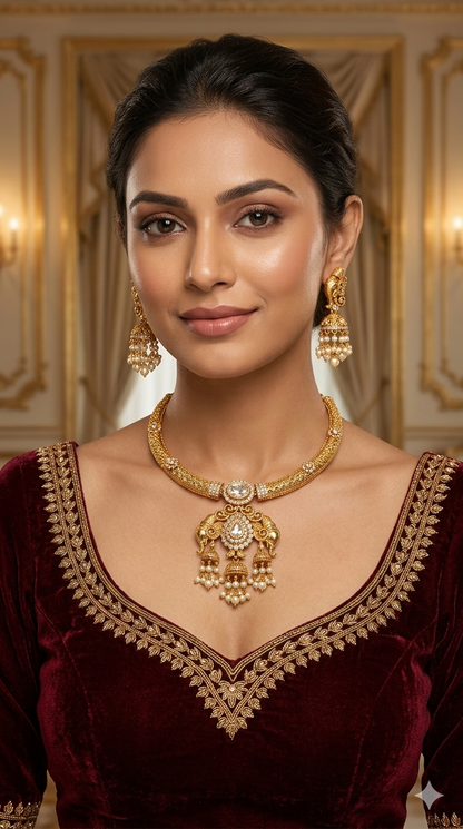 Gold CZ Necklace indian Jewellery Simi Set