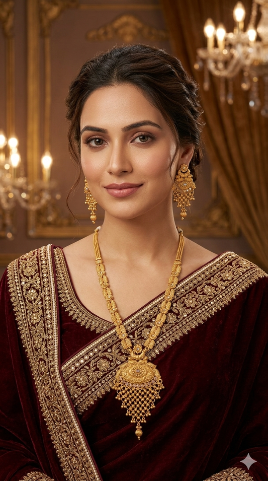 Gold Polki Long Rani Haar Necklace Indian Anaya Jewellery Set