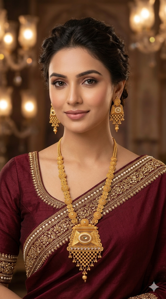 Gold Polki Long Rani Haar Necklace Indian Anaya Jewellery Set