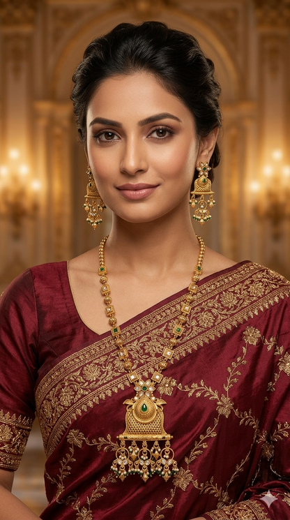 Gold Polki Green Long Rani Haar Necklace Indian Anaya Jewellery Set