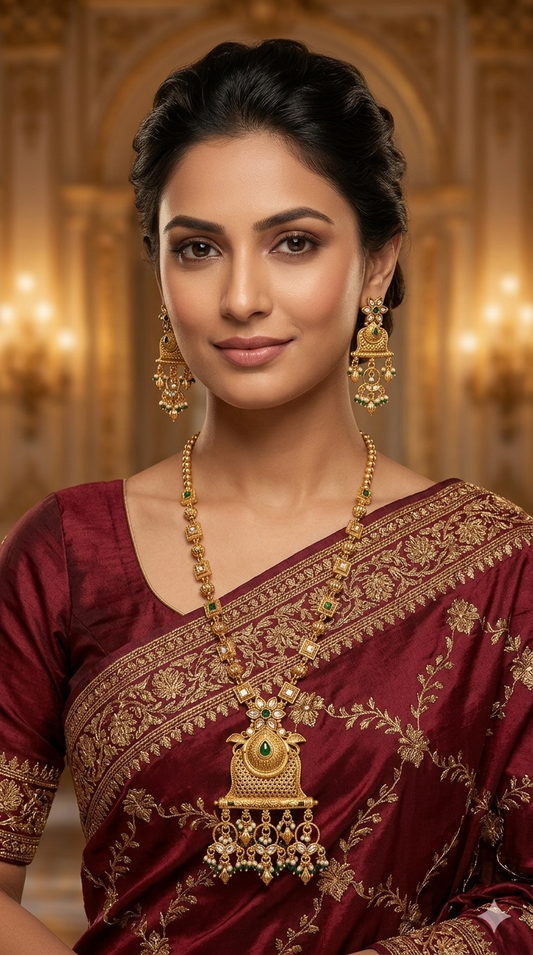 Gold Polki Green Long Rani Haar Necklace Indian Anaya Jewellery Set