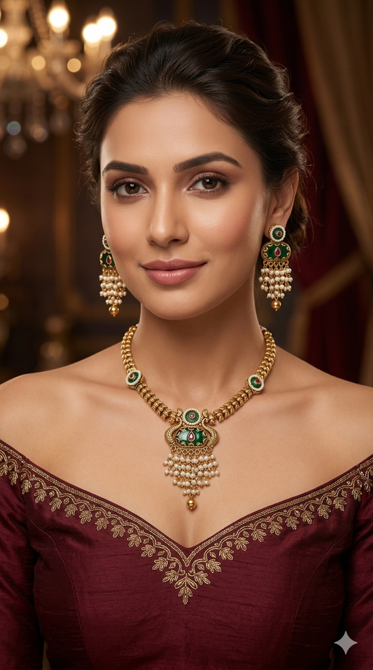 Gold Polki Necklace Jewellery Adya Set