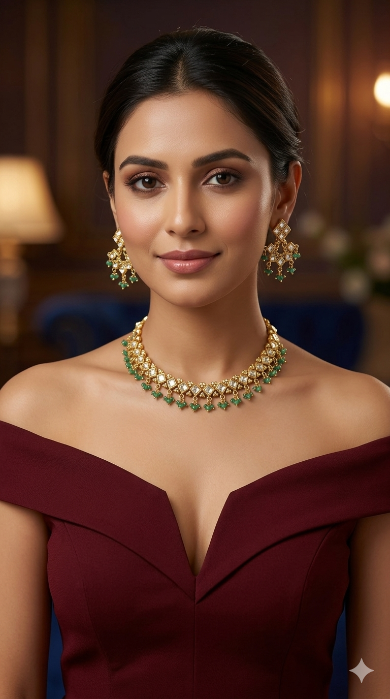 Gold Polki  Necklace Jewellery Adya Set