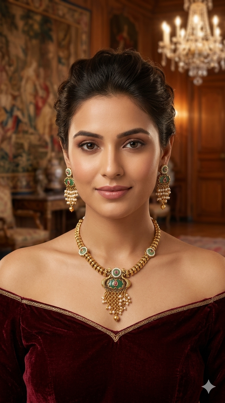 Gold Polki Necklace Jewellery Adya Set