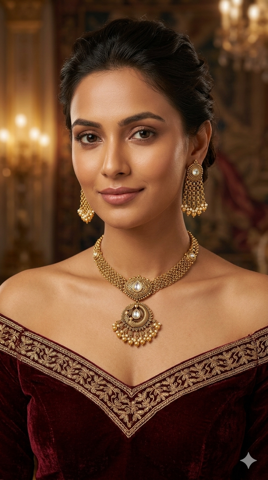 Gold Polki Necklace Jewellery Adya Set