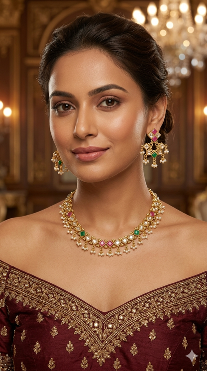 Gold Polki  Necklace Jewellery Adya Set