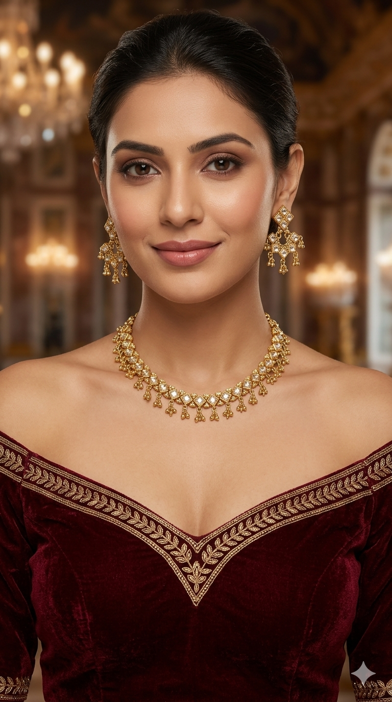Gold Polki  Necklace Jewellery Adya Set