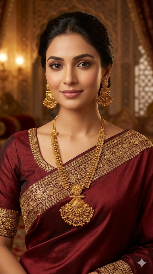 Gold Polki Long Rani Haar Necklace Indian Anaya Jewellery Set