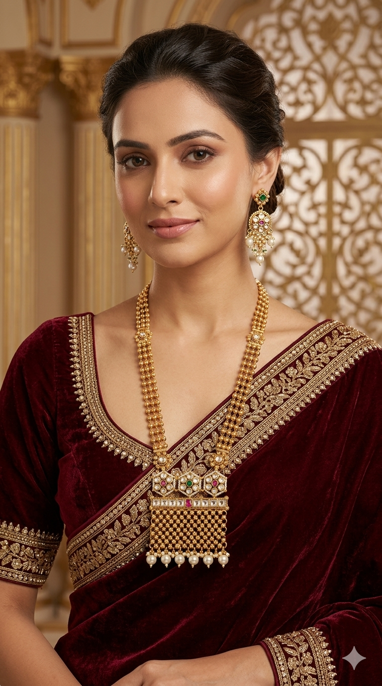 Gold Polki Ruby Green Long Rani Haar Necklace Indian Anaya Jewellery Set