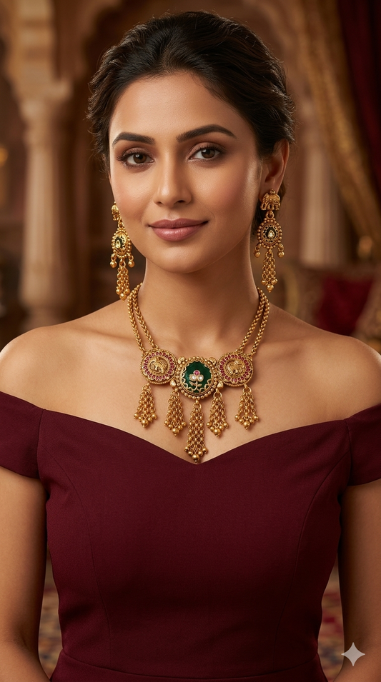 Gold Polki Ruby Green Choker Indian Jewellery Yuka Sets