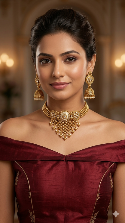 Gold Polki Choker Indian Jewellery Yuka Sets