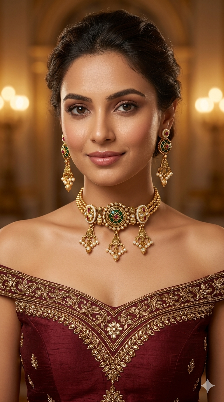 Gold Polki Ruby Green Choker Indian Jewellery Yuka Sets
