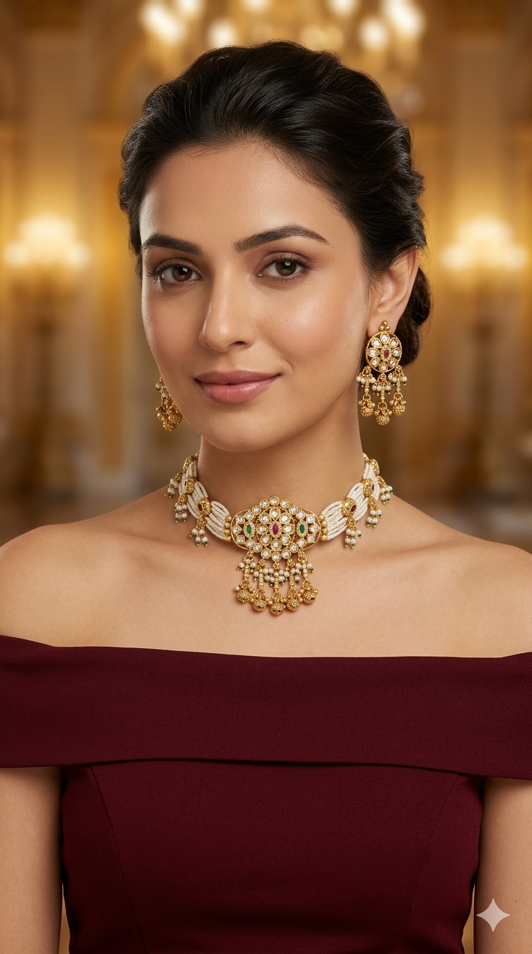 Gold Polki  Choker  Jewellery Litika Set