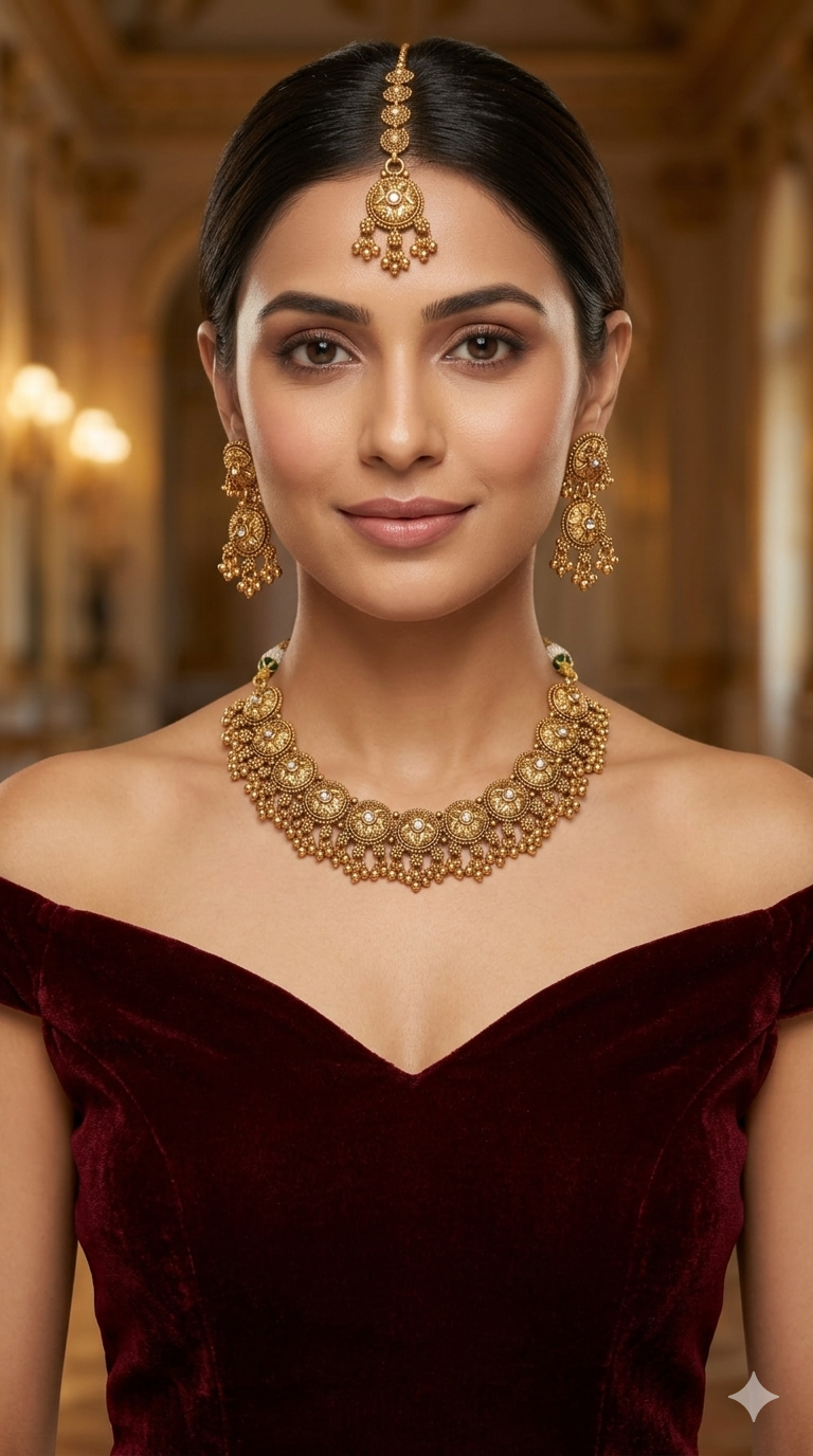 Gold Polki  Necklace  Jewellery Sarika Set