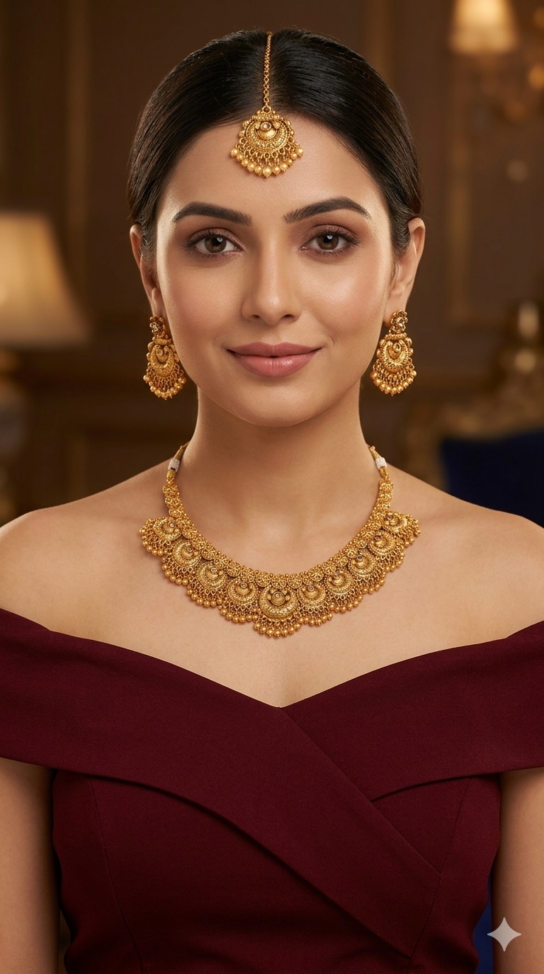 Gold Polki  Necklace  Jewellery Sarika Set