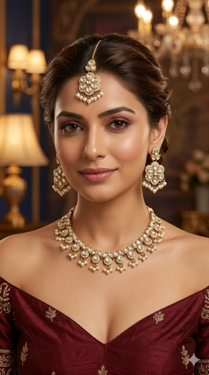 Gold Moissanite Kundan Necklace Indian Jewellery Manddy Set