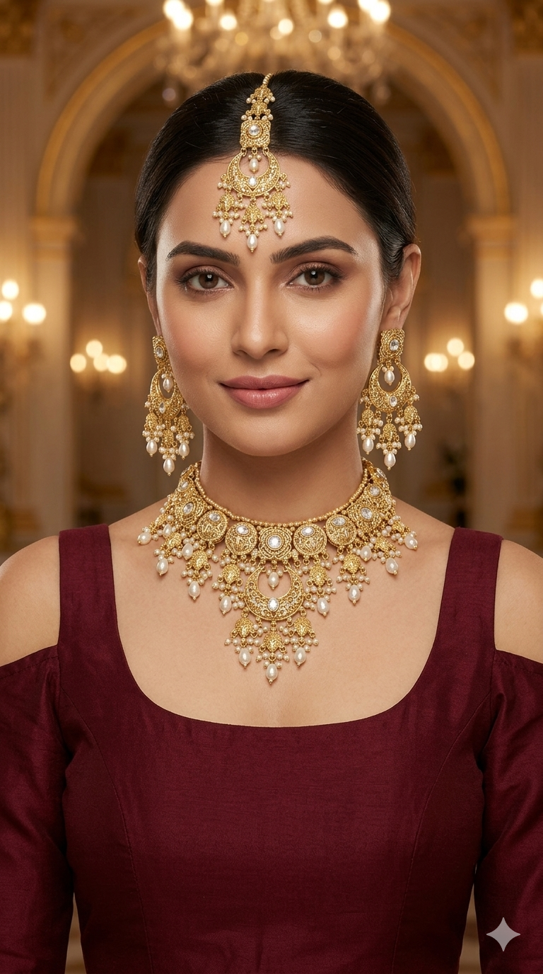 Gold Polki Necklace Jewellery Set