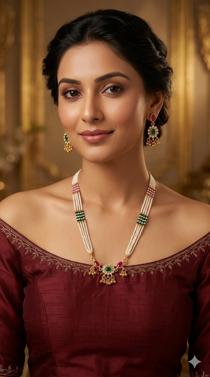 Gold polki Ruby Green Necklace set/ Gold Necklace Midori set