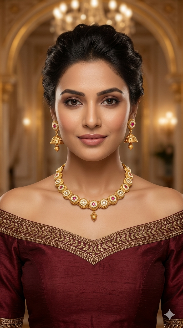 Gold Polki Ruby Necklace Jewellery Mansi Set
