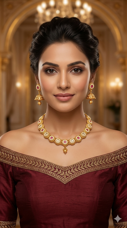 Gold Polki Ruby Necklace Jewellery Mansi Set