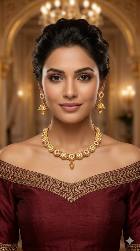 Gold Polki Ruby Necklace Jewellery Mansi Set