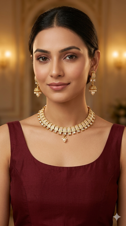 Gold polki White Necklace set/ Gold Midori Necklace set